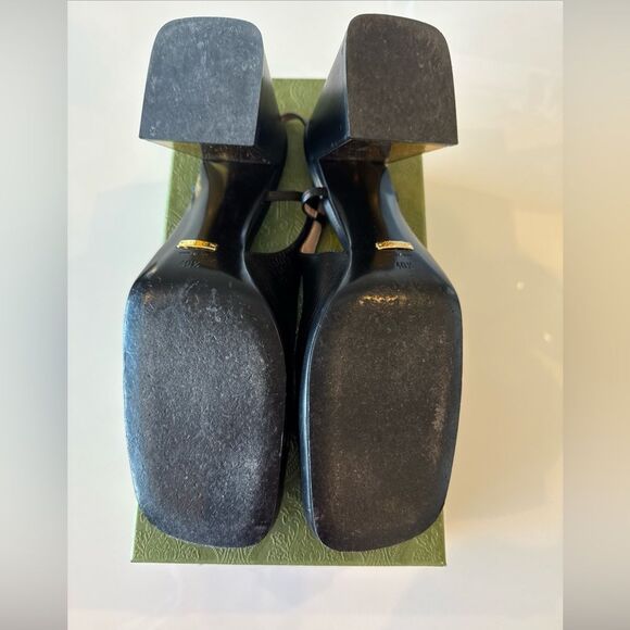 GUCCI Baby Horsebit Slingback Leather Pump Black Gold EU 40.5 US 10.5 Authentic - Picture 9 of 10